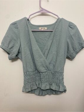 Madewell Sage Green Textured Wrap Crop Top